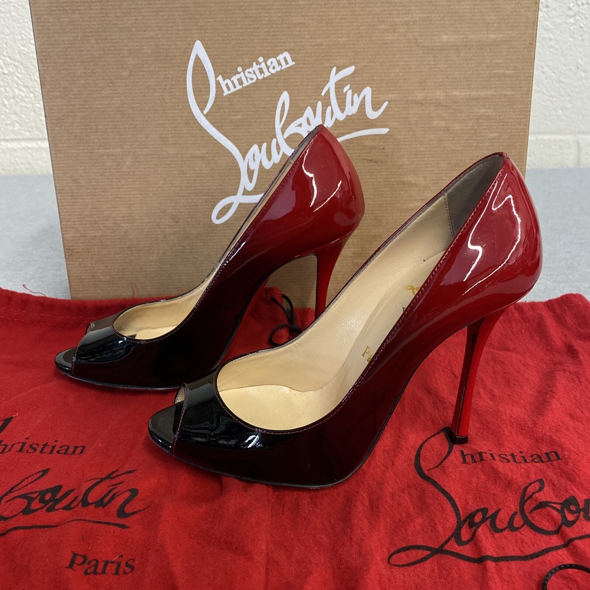Christian Louboutin Red/Black Ombre Patent Leather Flo Peep