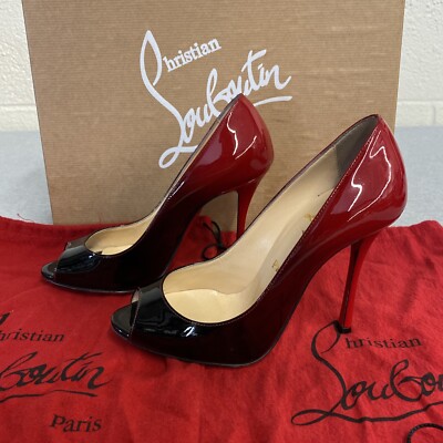 Christian Louboutin Red/Black Ombre Patent Leather Flo Peep Toe