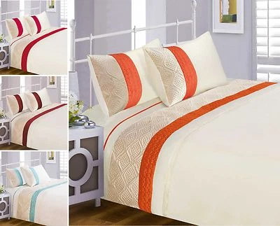Luxury New Quilted Duvet Cover Bedding Set Red White Orange Single Double King