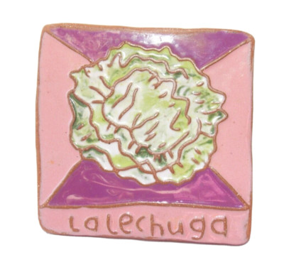 La Lechuga The Lettuce Glazed Terra Cotta Tile Spanish Mexican 3.5'' Handmade