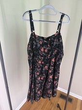 Torrid Plus Size 3 Black Floral Spaghetti Strap Skater Dress