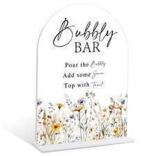 Wedding Signs for Ceremony and Reception, Boho Floral Acrylic Bubbly Bar Sign...