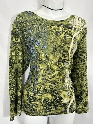 VTG Womens Y2K Mesh Top Size XL Green Cyber Goth Grunge E-girl Emo Alternative