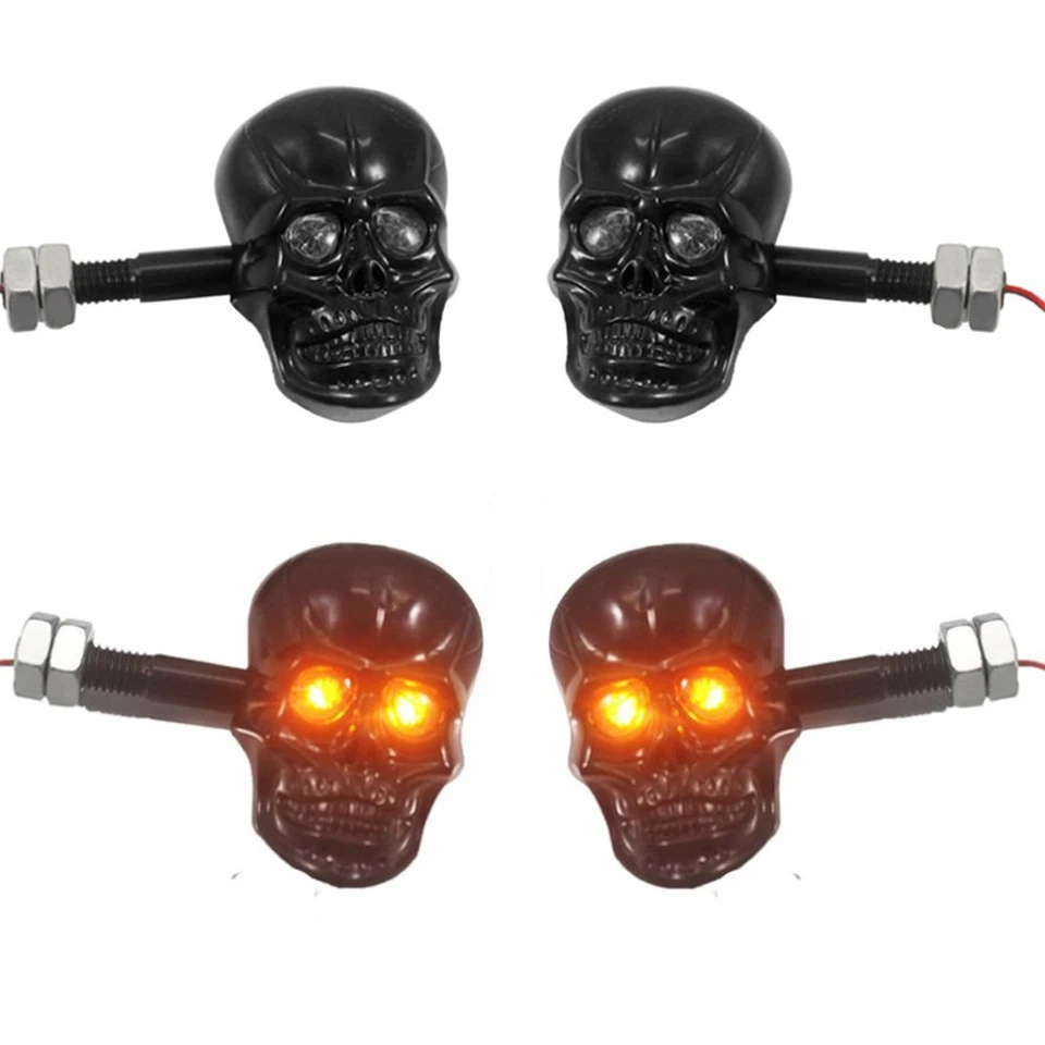 4x Motorcycle LED Turn Signal Indicators Lights Skull Appearance Universal 12V Foto 4 de 4