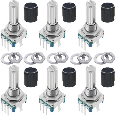 6Pcs EC11 Rotary Encoder with Push Button 360° 5 Pins and Knob Cap for Arduino,