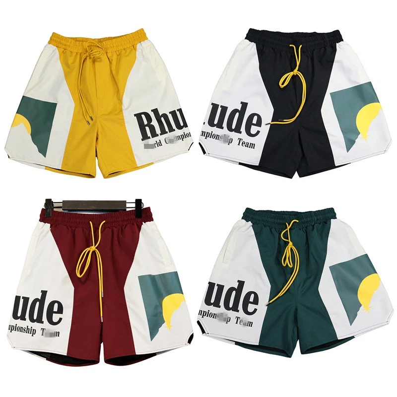 Sunset Theme Colorblocking Elastic Athletic Casual Shorts Beach Pants