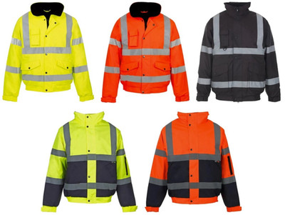 HI VIZ VIS BOMBERJACKE WORKWEAR SECURITY SICHERHEIT WATTIERT KAPUZE WASSERDICHT MANTEL