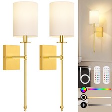 24.8 Inch Wall Sconces Battery Operated Set of 2, inch, Gold and White