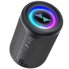 Small Portable Bluetooth Speaker with Lights, TWS Stereo Surround Sound, Black