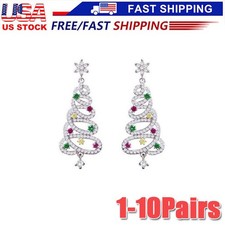 925 Silver Crystal Christmas Tree Earrings Drop Dangle Women Jewelry Xmas 2024