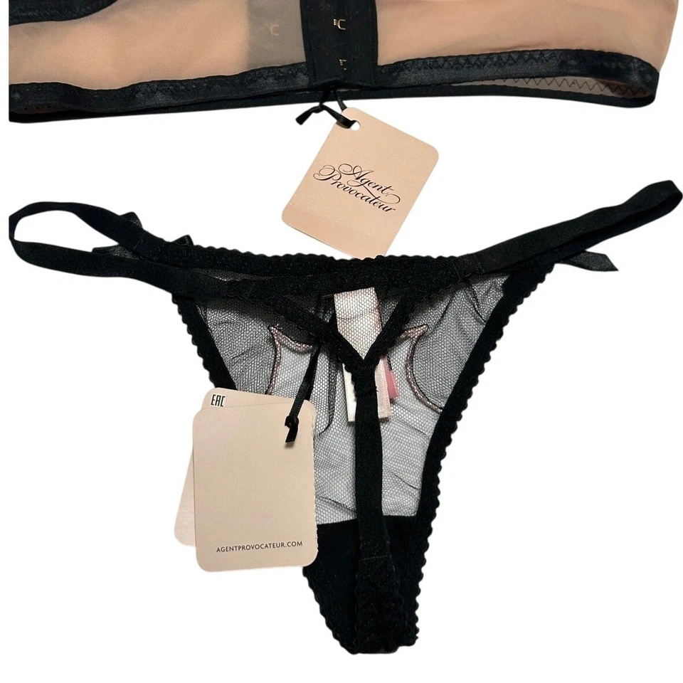 Agent Provocateur Lorna Thong/Suspenders Set Black Pink Size 2/3 - Image 4 of 4