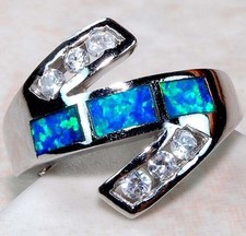 1CT Australian Opal Inlay Topaz 925 Solid Sterling Silver Ring Sz 7 TD3