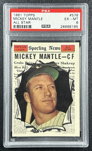 MICKEY MANTLE PSA 6 1961 TOPPS BASEBALL #578 ALL-STAR YANKEES 8185