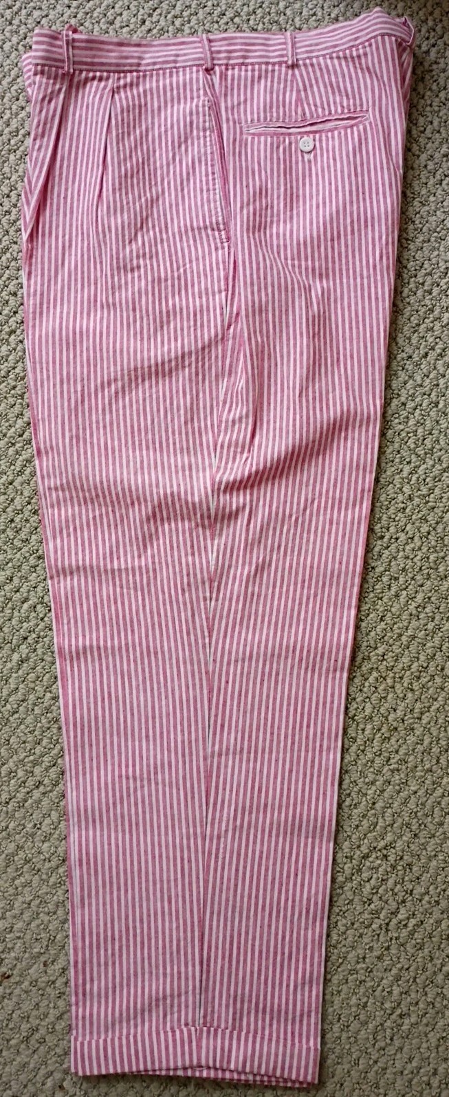 James Rivers Traders Men's Pleated Red & White Stripes Pants 100percent Cotton 35"X29"