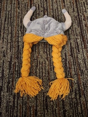 Viking Hat by Euro Souvenirs Germany Plush Funny Hat With Horns & Braids EUC