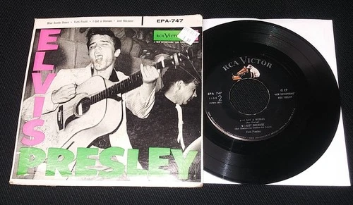 Vintage 45 rpm EP record ELVIS PRESLEY Blue Suede Shoes EPA 747 1956 RCA ad back