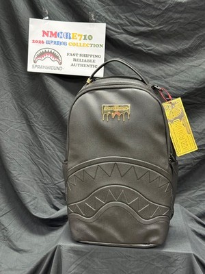 SPRAYGROUND LIMITED EDITION BACKPACK GOLD DRIP LOGO METALLIC BLACK FAUX LEATHER