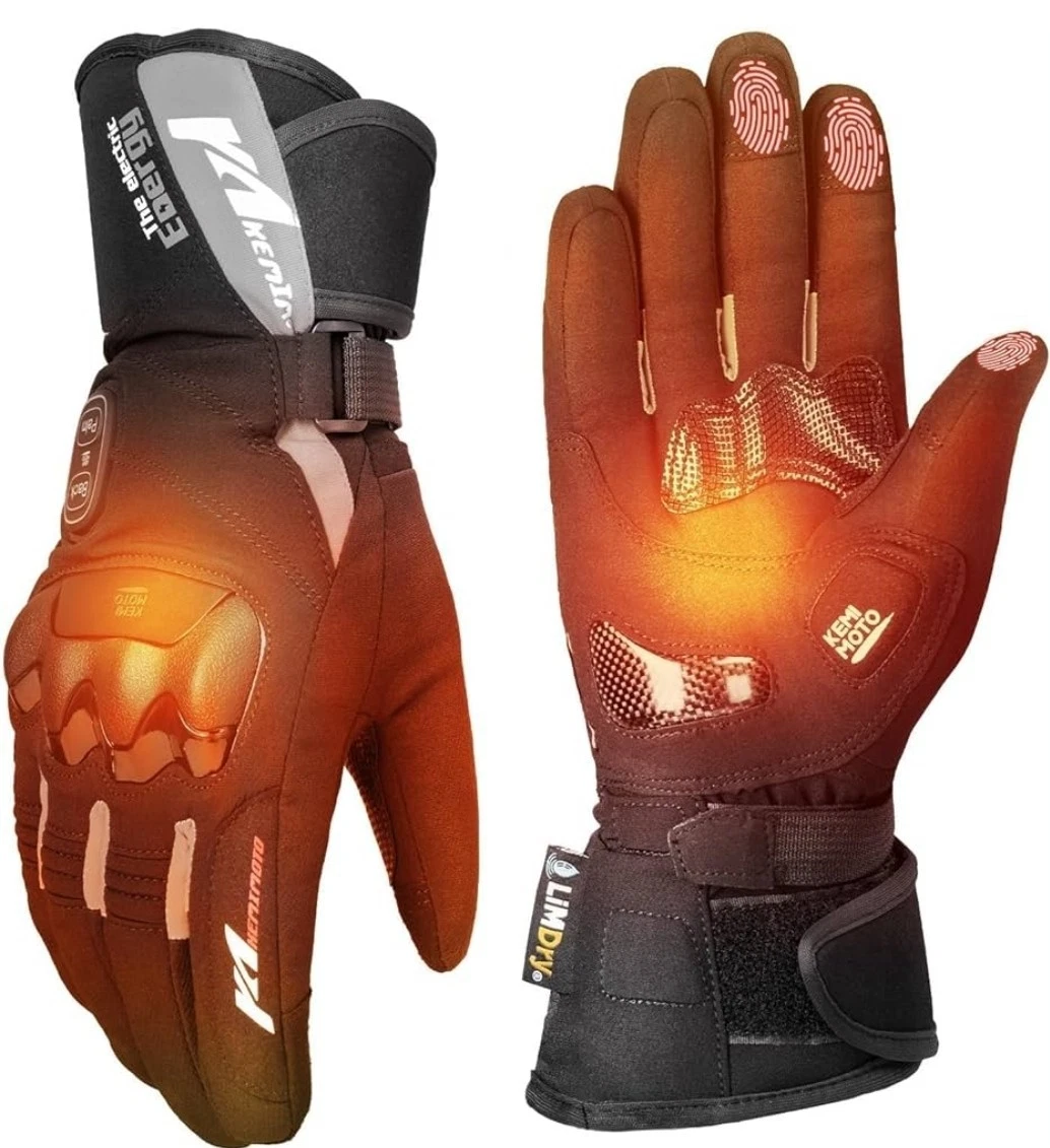KEMIMOTO Electric Heated Gloves Winter Warm Rechargeable Touchscreen Mittens Men