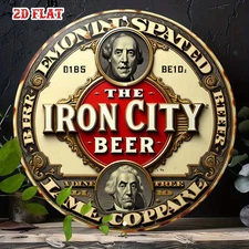 Vintage The Iron City Beer Logo Round Tin Metal Signs Home Décor 8x8 