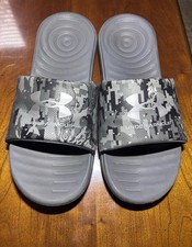 Under Armour Men’s Gray Black Camo Graphic Slides Size 10