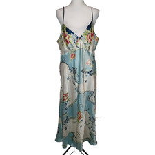 VTG 80s Oscar de la Renta Pink Label Satin Floral Slip Dress xl