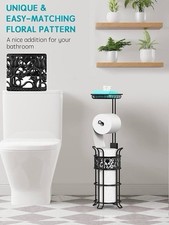 Toilet Paper Holder Stand with Shelf, Free Standing Toilet Paper Roll