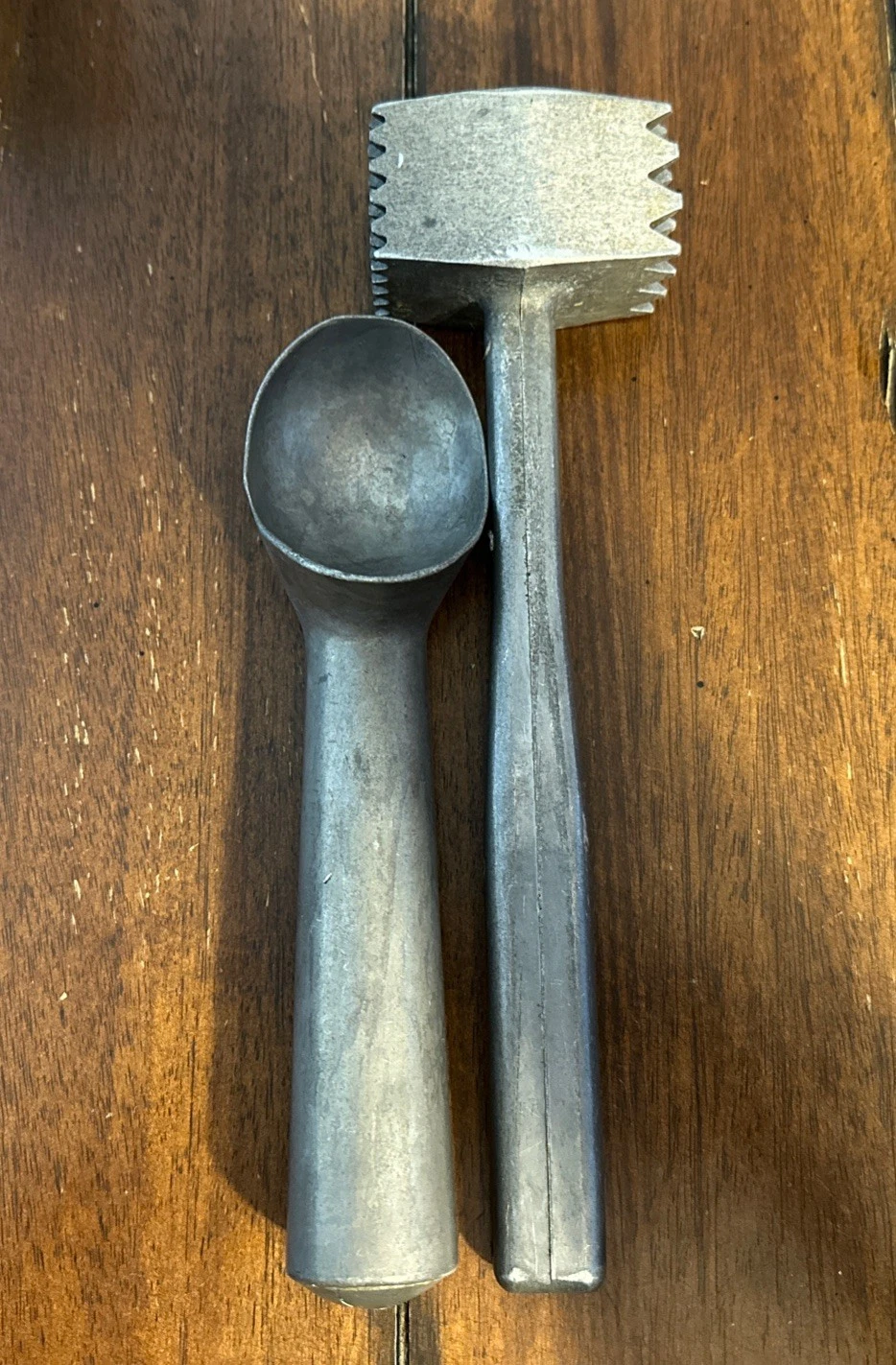 Vintage Cast Aluminum Meat Tenderizer 2 Sided & Ice Cream Scoop Liquid Filled