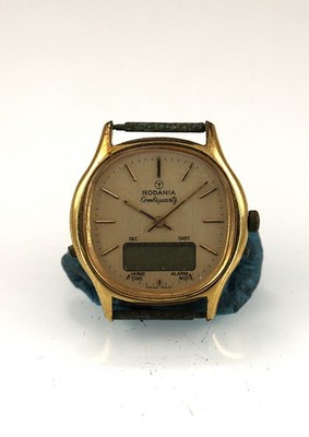 Rodania Combiquartz Mens Gold Watch Rare Vintage Digital Analog Date Alarm Swiss