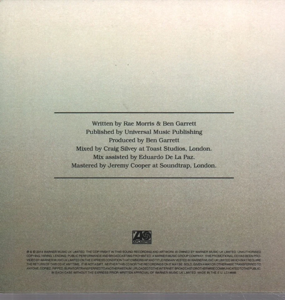 Rae Morris Cold CDr Europe Atlantic 2014 promo cd-r in card sleeve with release - Bild 2 von 2