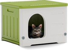 Plastic Cat House Outdoor Stackable Feral Cat Shelter Indoor Cat House Green