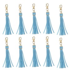 10pcs Leather Tassels 6" Keychain Tassel with Lobster Swivel Grey Blue