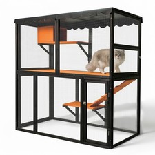 Outdoor Cat House with Waterproof Roof Ramp for Multiple Cats