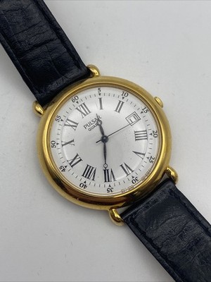 Vintage rare mens Roman quartz wrist watch Pulsar v537-8A90 New Battery