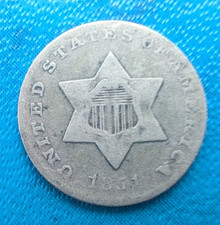1851 USA Star silver three Cent Coin - United States 3 cents. Trime