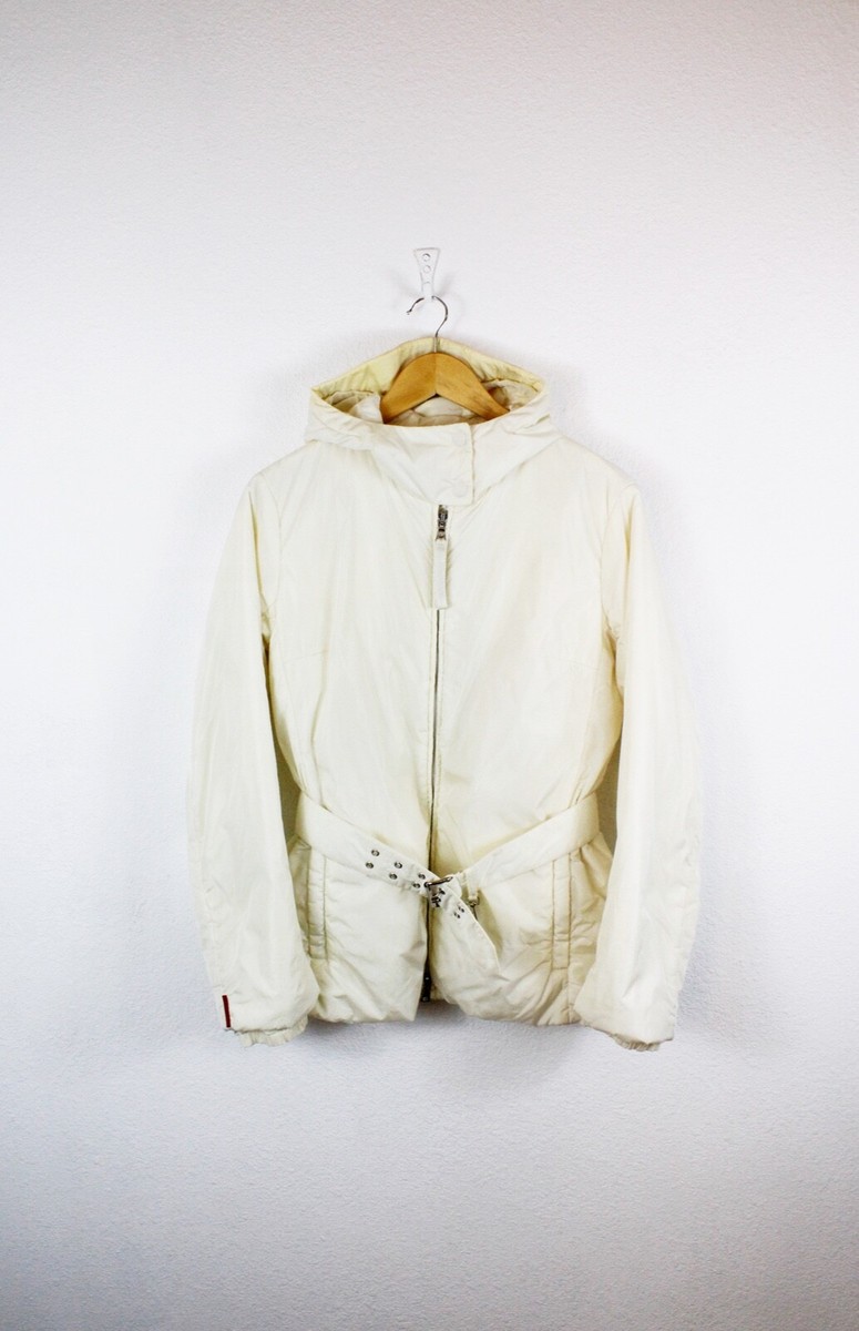 Womens Archive Prada Sport Red Logo Paded Belted Moto Jacket Parka  