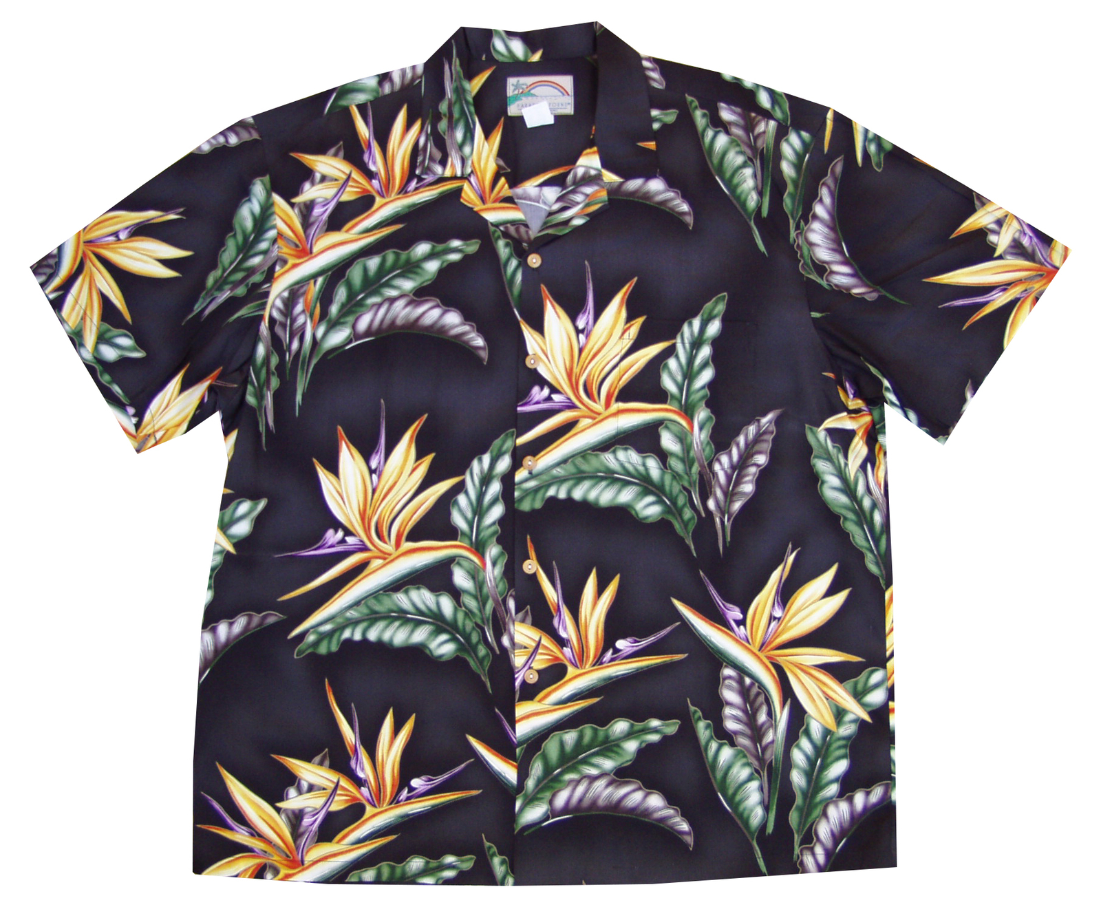 Paradise Found Men's Bird of Paradise #2 Hawaiian Shirt, Black, L