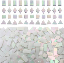 Azulejos Mosaico Vidrio Blanco Iridiscente Para Manualidades 280 Piezas Mixtas
