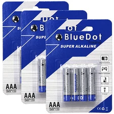 Lot of 12 (TWELVE) BlueDot Genuine AAA Size Alkaline Battery ~Free Shipping~