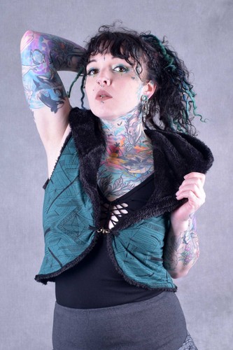 WOMENS GEOMETRIC WAISTCOAT Trippy Psytrance Pixie Fairy Hippy Party Festival Fo - Picture 8 of 12