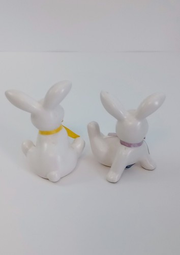 2 conejos de Pascua de cerámica con cintas de tela de 3" de alto vintage Japón - Imagen 4 de 10