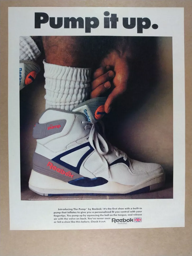 1990 Reebok THE PUMP Basketball Shoes 'Introducing' vintage print