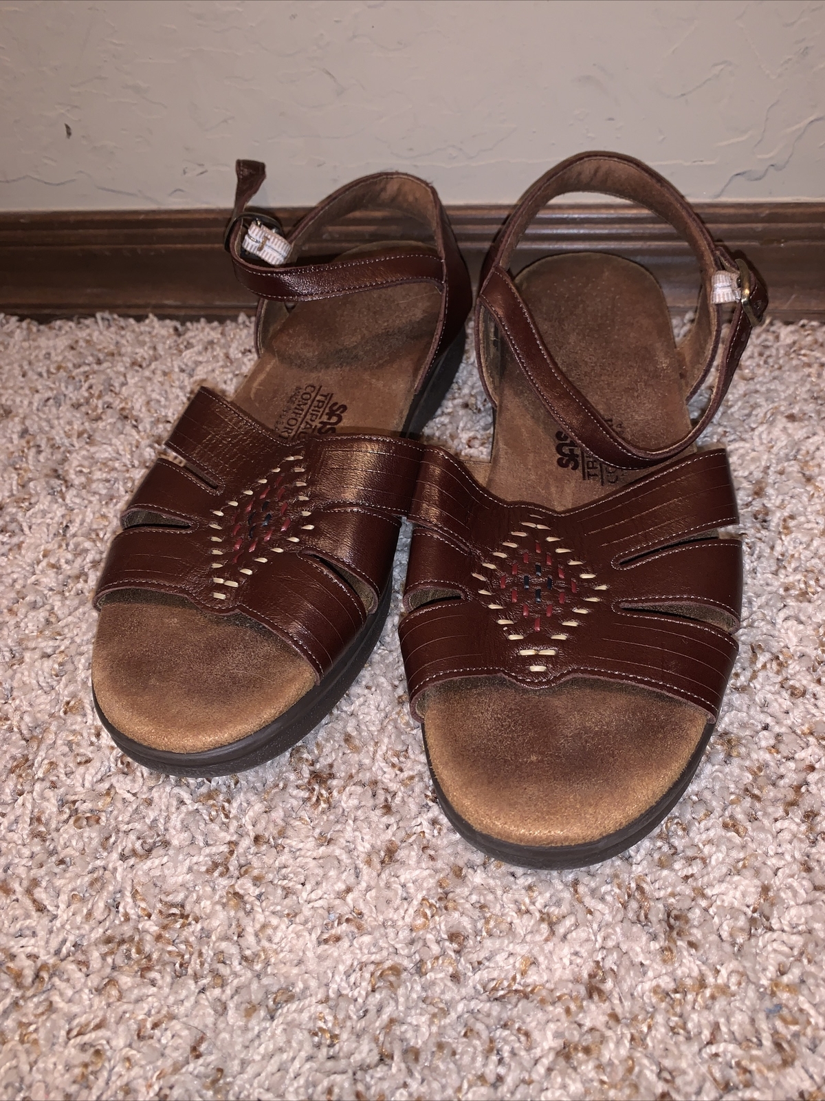 SAS Huarache Brown Leather Quarter Strap Sandals Sz M Tripad