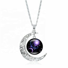 Moon Shaped Libra Sign Necklace Horoscope Astrological Pendant with 17" Chain