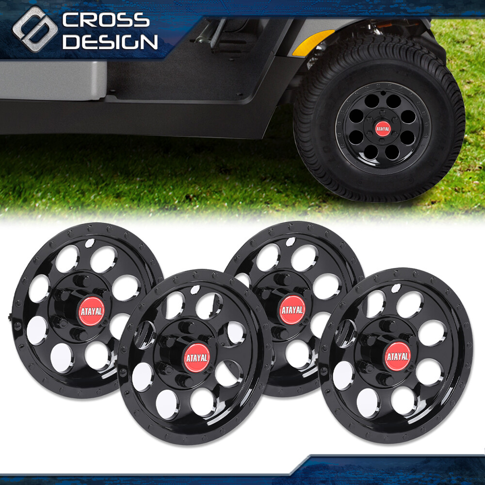 4PCS 10" Golf Cart Wheel Cover Hub Caps Black Fit For EZGO Club Car and Yamaha