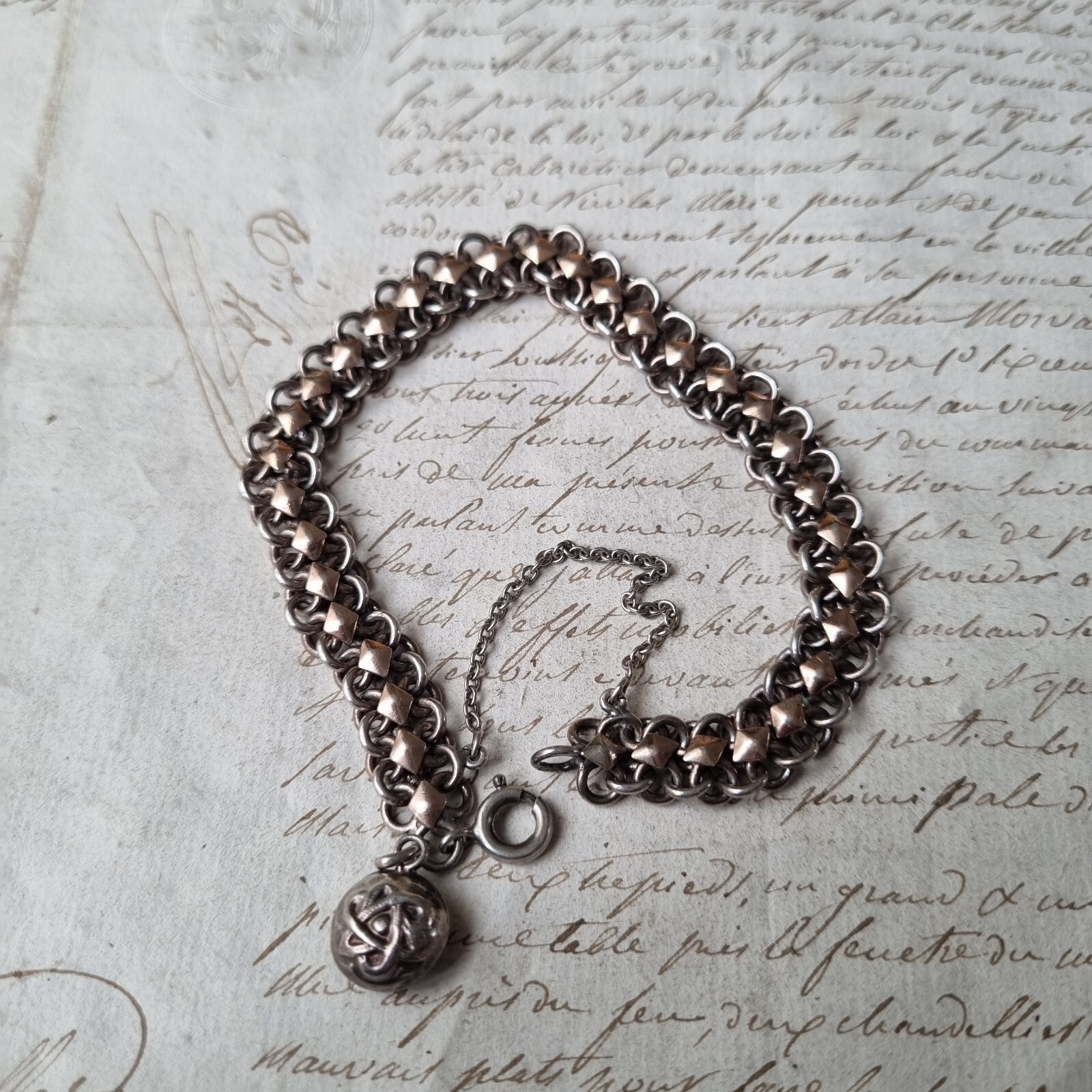 Antique 19thC Victorian French Silver Bangle with Breloque Charm-image