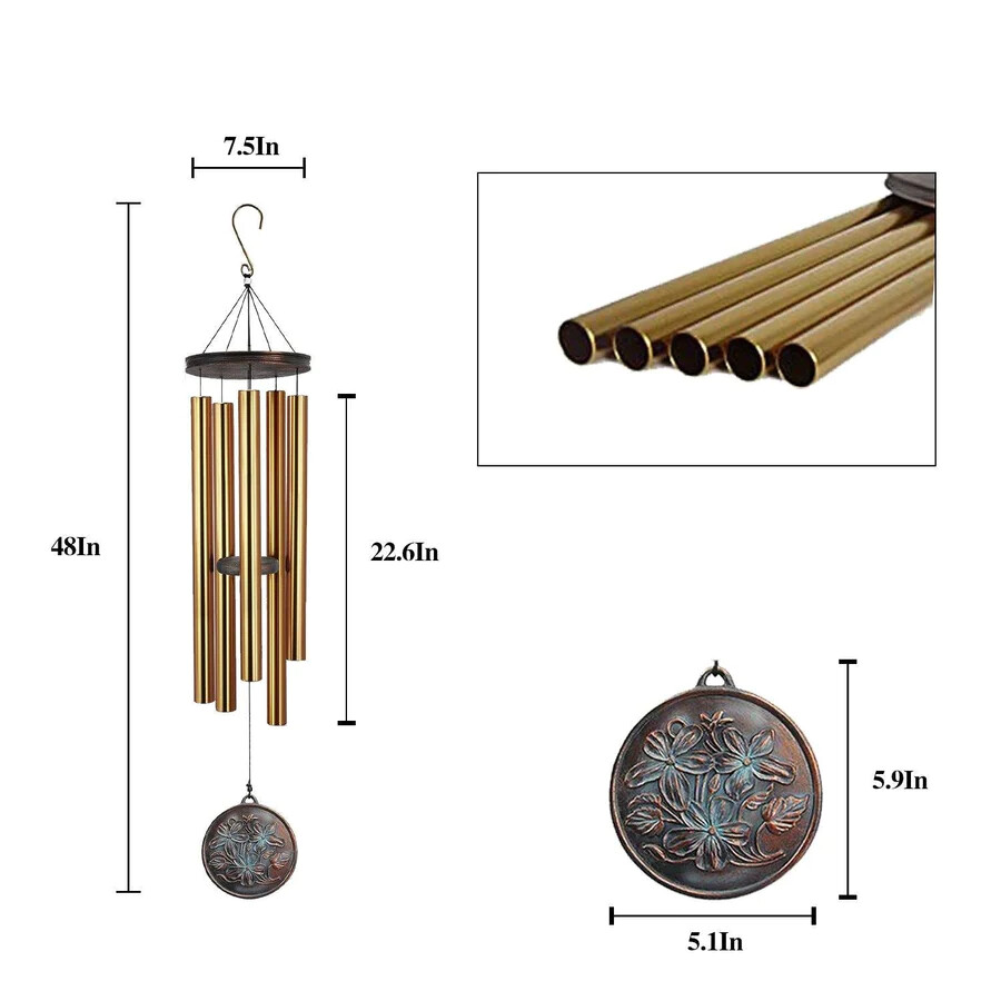 35 Inch Large Wind Chimes Tuned Bass Deep Tone Soothing Melody Outdoor Hanging