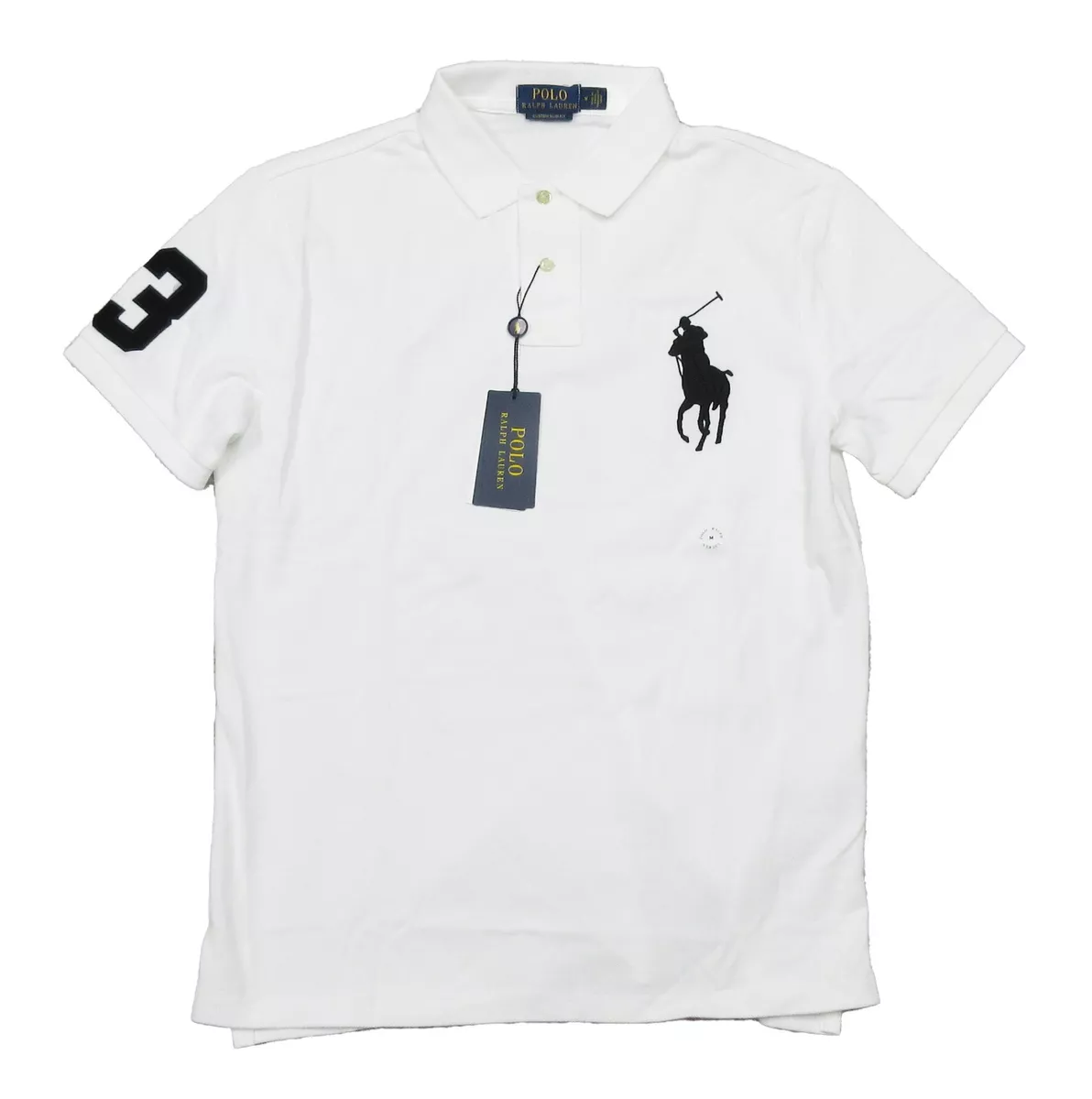 Polo Ralph Lauren Men's White Big Pony Custom Slim Fit Mesh S/S Polo Shirt