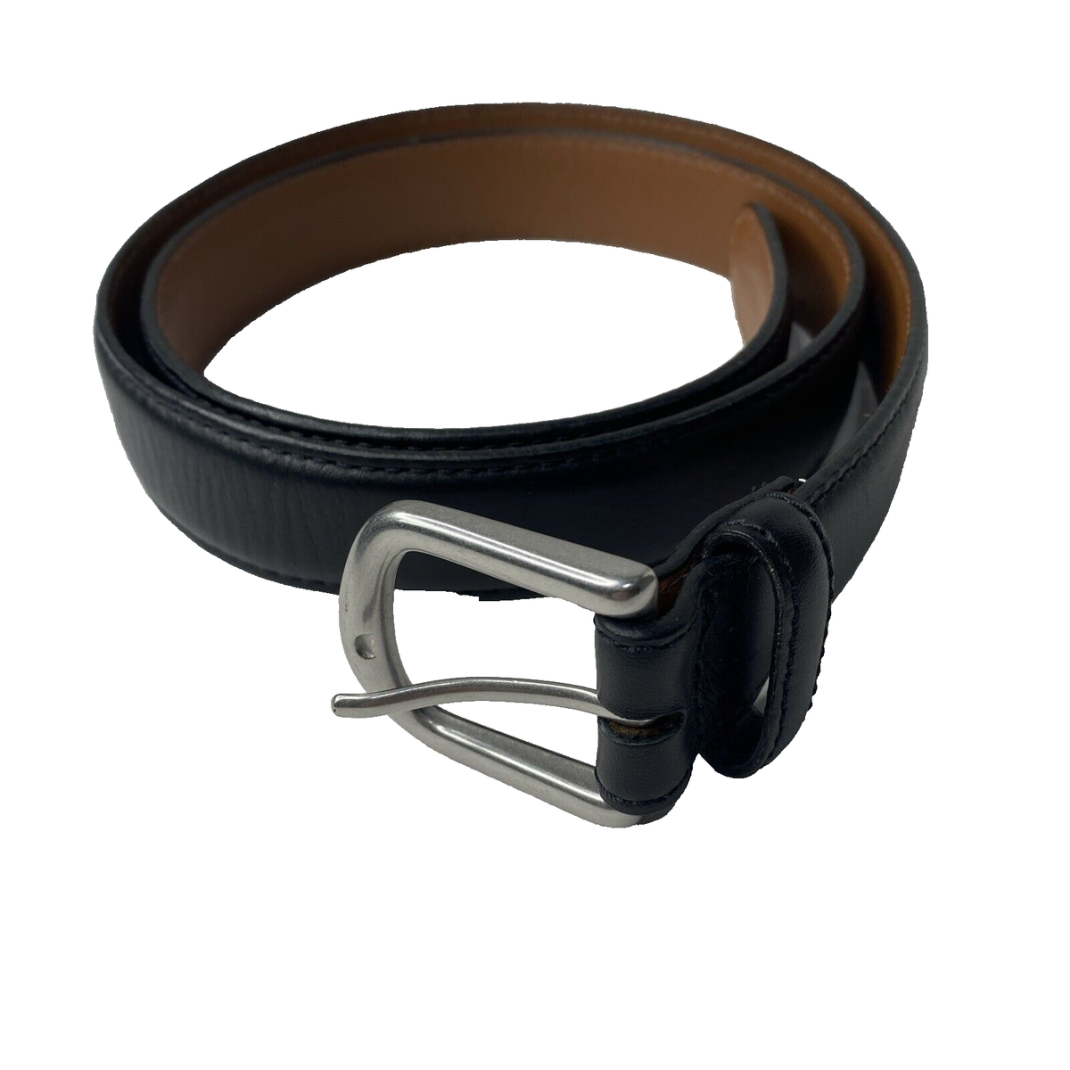 LL Bean Mens Black Leather Belt Sz 40 Silver Buckle 1