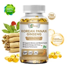 Korean Red Panax Ginseng 1600mg 120 Capsules Energy Libido Testosterone Booster