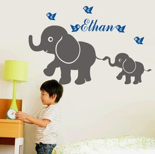 Wall Stickers custom name elephant bird vinyl decal decor Nursery kids removable